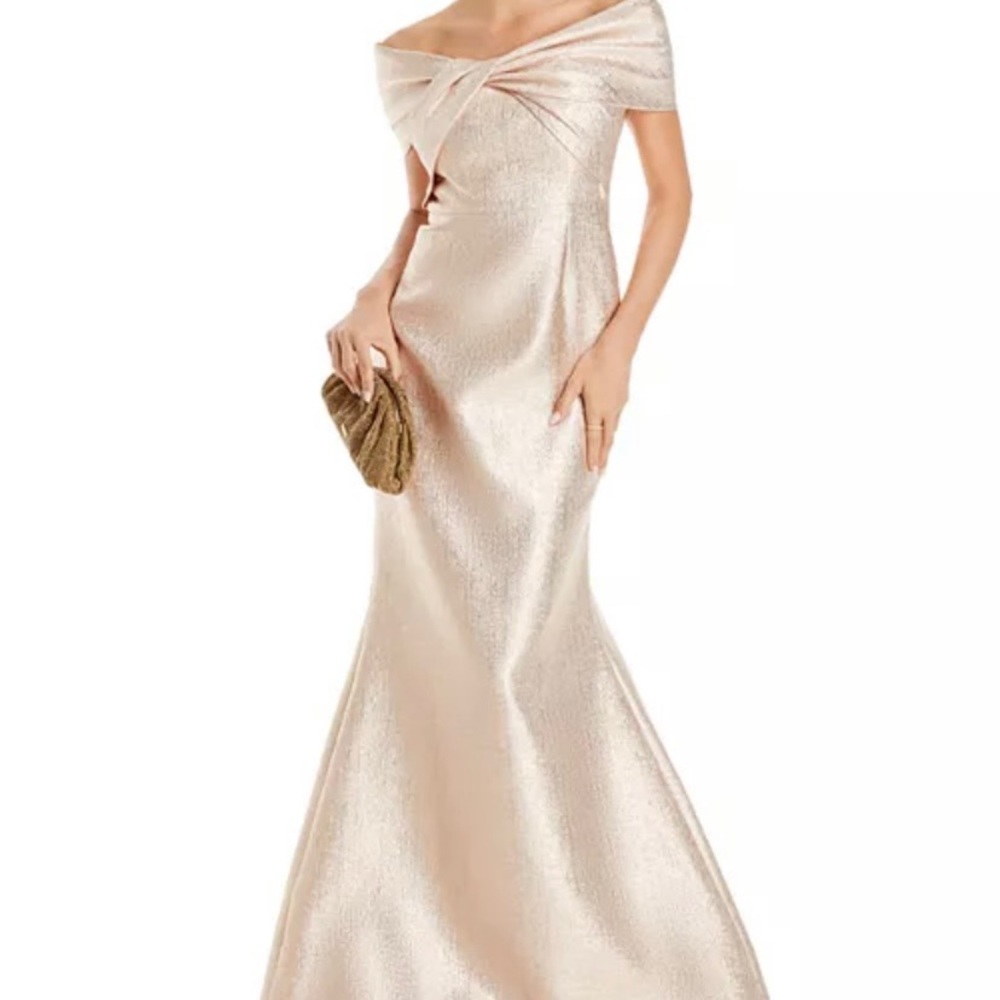 NEW Metallic Jacquard Twist Bodice Off-the-Shoulder Gown
